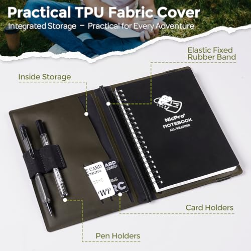Nicpro Waterproof Notebook with Mechanical Pencil 1.3mm, TPU Fabric Cover | 4.8"x7" Stone Paper Notebook, 1.3mm Carpenter Pencil with Lead Refill & Eraser for Outdoor Journal Travel Drafting Drawing - style: HD1000 Mechanical Pen