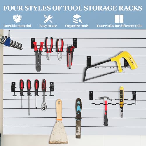 8 Pcs Slatwall Screwdriver Holders Stainless Steel Slat Wall Hooks Slat Boards Organizer Shelving Display Tool Rack Multi Ring for Workbench, Garage Tool Storage