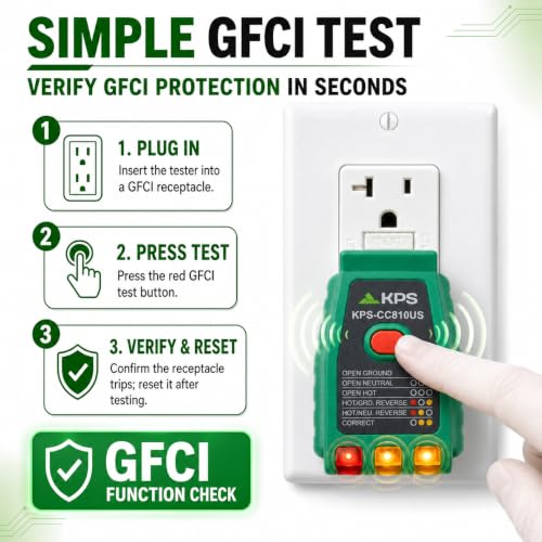 KPS CC810US Socket Tester. GFCI Receptacle & Wiring Diagnostic Tool