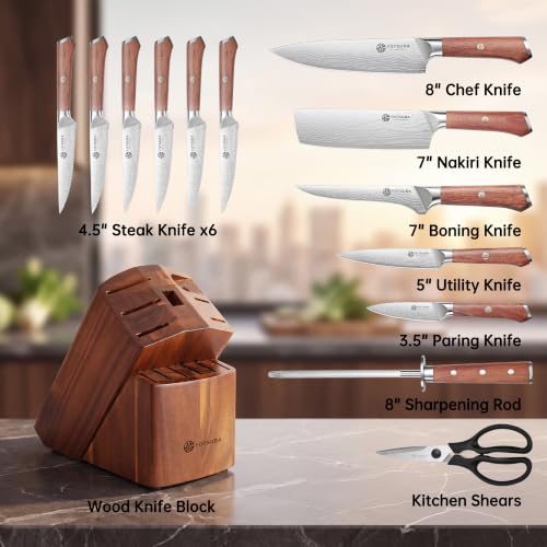 YOTSUBA 14 PCS Japanese Knife Set with Block and Sharpening Rod - style: 14PCS knife block set