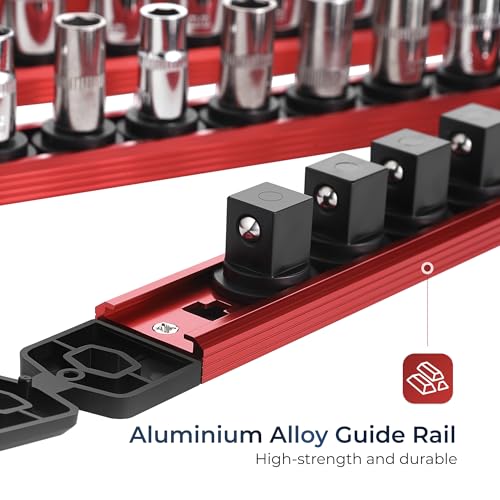 Reniteco Magnetic Socket Organizer Set, 3-Pack 3/8” Socket Rails - color: Red, size: 3/8-Inch Drive,3pc