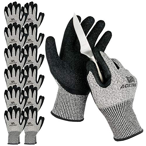 ACKTRA Level 5 Cut Resistant Safety WORK GLOVES, 12 pairs - size: Medium (Pack of 12), style: Latex Coating