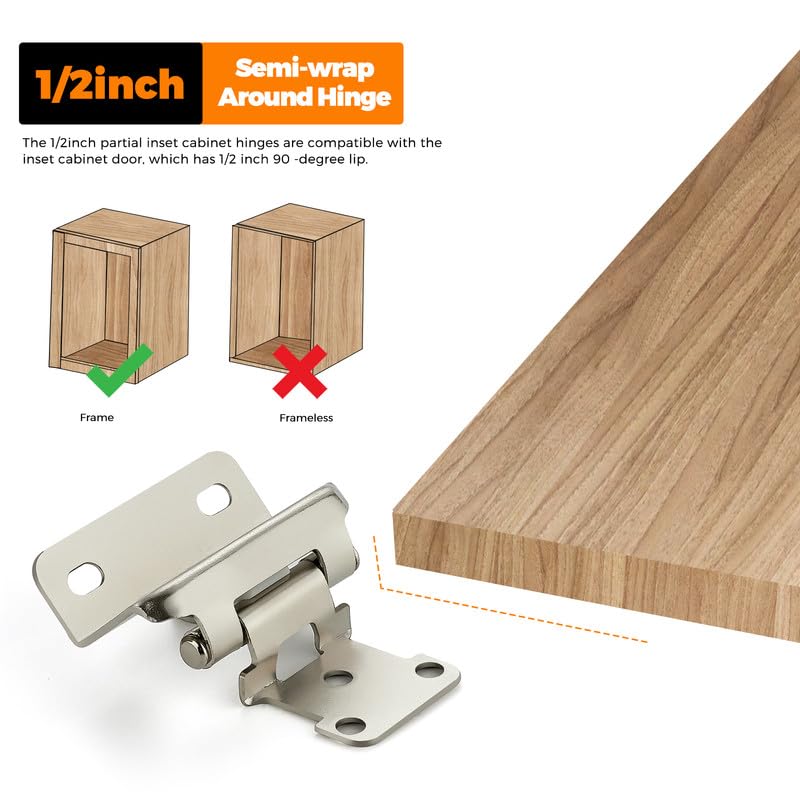 Ravinte Satin Nickel Semi-Overlay 1/2 inch Self-Closing Hinges, 10 Pack - color: Satin Nickel