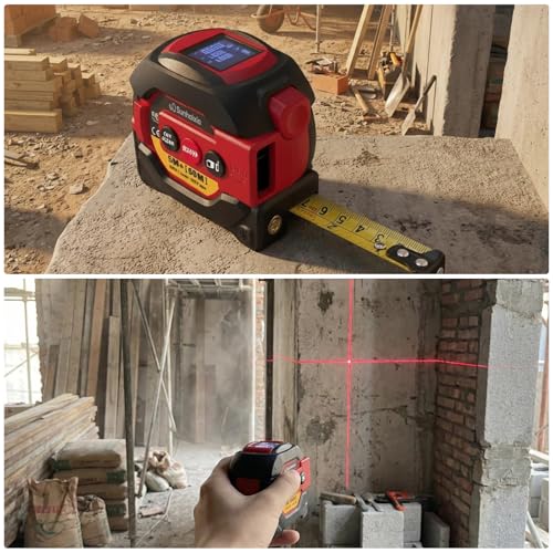 Laser Tape Measure 3 in 1 with Laser Level Crosshairs |196ft/60m LCD - color: Red