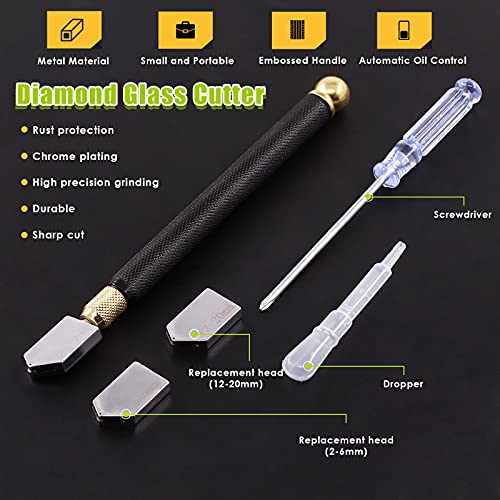 Keadic Glass Tile Cutter Tool Kit, Contains Glass Running Pliers, Oil Feed Carbide Tip with 5 Alloy Steel Blades, Spacers, Oil Bottles Tape Measure, Cut-resistant Gloves and Circular Glass Cutter