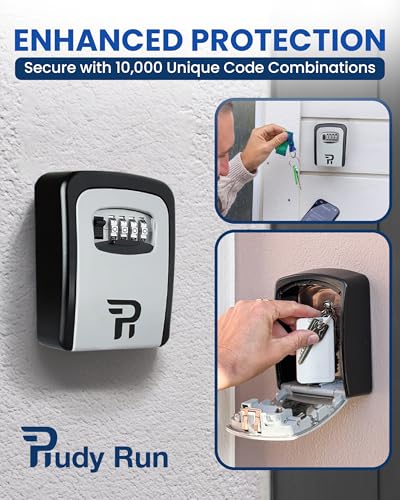 Rudy Run Key Lock Box for Outside – Large Outdoor Lockbox for Keys with Code, 4-Digit Combination Hidden Safe to Hide a Key Outside, Wall Mounted Key Storage for Home, Airbnb, 1 Pack