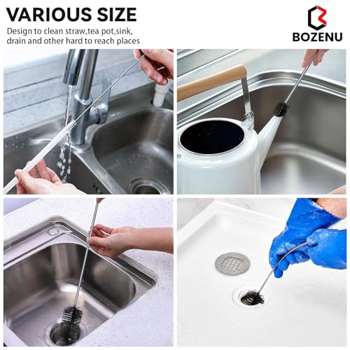 Flexible Drain Brush, 66 Inch Long Double Ended Hose Pipe Cleaners and 58 Inch Tube Cleaning Brush and 2 Pack 8 Inch Straw Cleaner Brush - color: Black