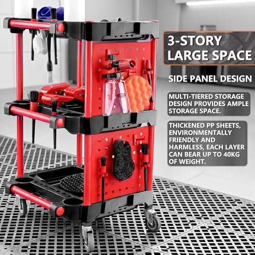 Auto Detailing Cart with Wheels, 3 Tier Rolling Detail Cart - color: Top