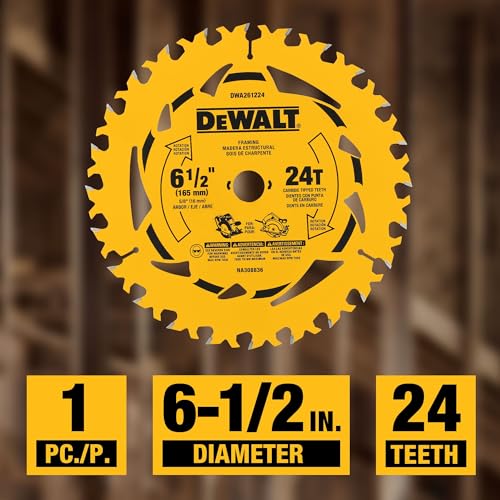 DEWALT 6-1/2 in. 24T Circular Saw Blade, Smooth Cutting, Superior Tracking and Durability (DWA261224)