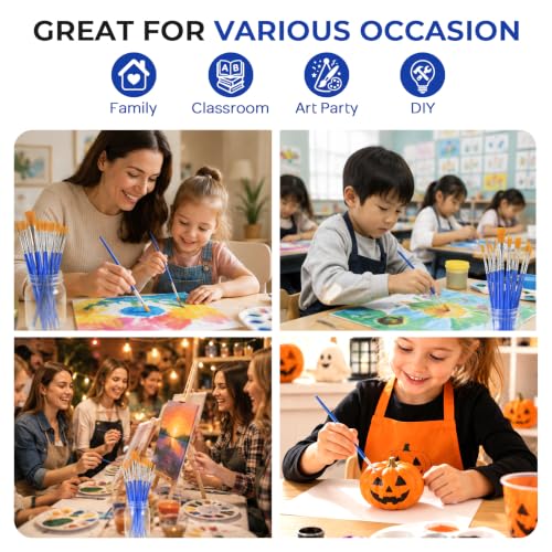 Smallbudi 168 PCS Small Paint Brushes Bulk for Kids Classroom - size: 84Flat+84round