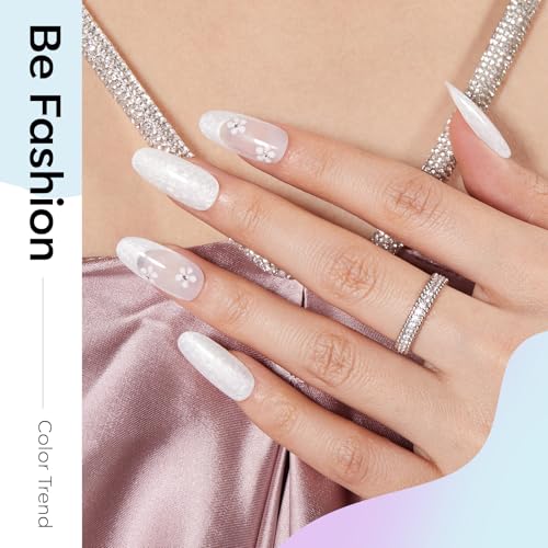 modelones White Gel Nail Polish Set, 6 Colors Milky Jelly White Sparkle - color: A A A1 Pearl Diamond White