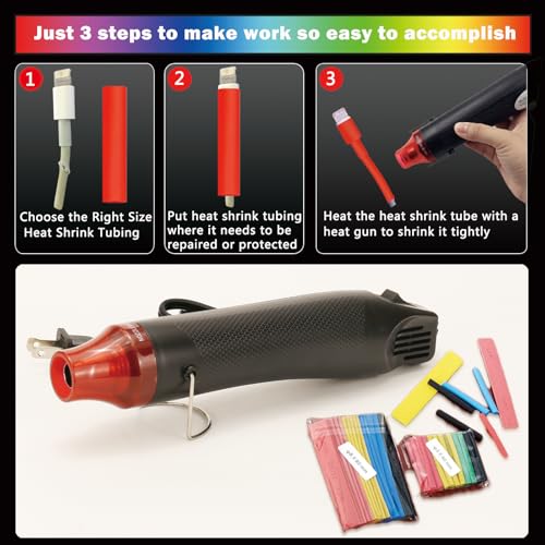 Mini Heat Gun + Heat Shrink Tubing Kit,300W 392°F Heat Gun for Shrink Tubing,Shrink Wrapping,Wire Connectors,Cable and Wire Shrink Wrap,Crafts Candle Making and Epoxy Resin Heating - size: Shrink Ratio 2:1