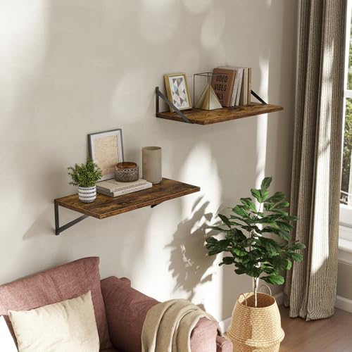 Acovy Deep Floating Shelves Wall Mounted, 24"x12" Brown Wood Shelves with Brackets Set of 2 for Bedroom, Living Room, Bathroom, Kitchen, Office - Storage & Display Shelf for Decor, Books, Plants - color: Rustic Brown, size: 24"Wx12"D-2pcs