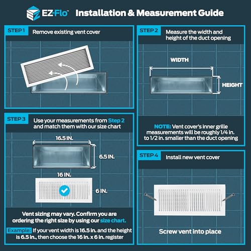 EZ-FLO 16 x 6 Inch (Duct Opening) Air Vent Cover for Wall or Ceiling, Two-Way Ventilation Register, Solid Steel HVAC Register Cover, White, 61663 - size: 16 in. x 6 in.