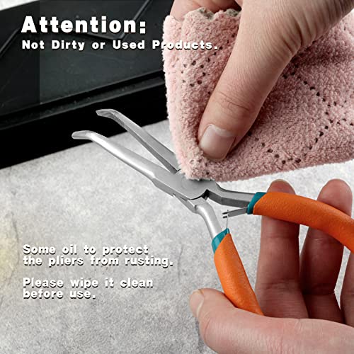 Small Bent Needle Nose Pliers for Jewelry Making 5.5 Inches Angled Needle Nose Pliers With Serrated Jaw Needle Remover Pliers With Lanyard Curved Handle Working In Tight Spaces - style: Bent Needle Nose Plier