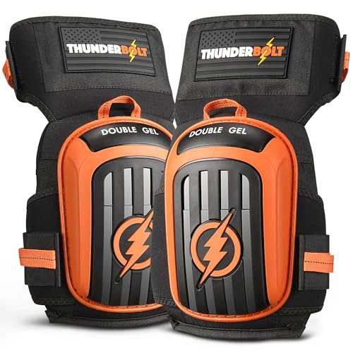 Thunderbolt Knee Pads for Men Construction Knee Pads for Work for Men and Women with Double Gel for Gardening Flooring Roofing Heavy Duty with Extra Thick Foam and Strong Adjustable Non-Slip Straps