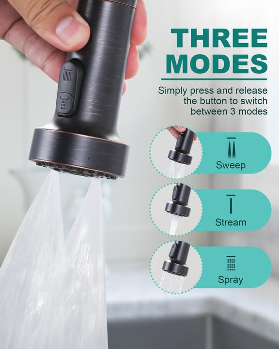 ARCORA Pull Down Kitchen Faucet Head Replacement with 13 Adapters, 3 Modes - color: Oil Rubbed Bronze