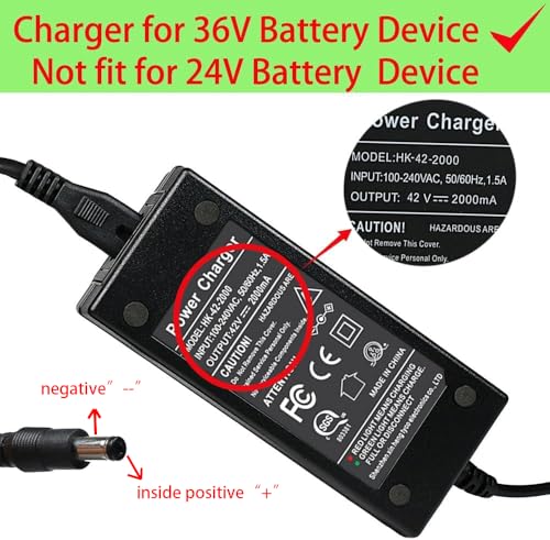 42V 2A DC Male Power Adapter for 36V Electric Bike Lithium Battery Charger,Escooter Ebike Battery Charger Connector Diameter 5.5mmx2.1mm/2.5mm