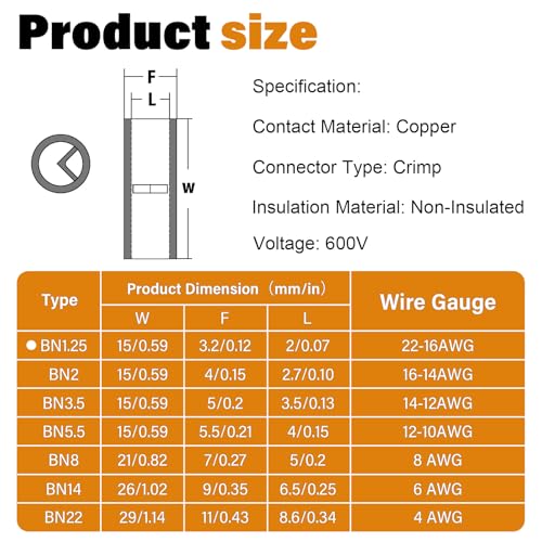 22-16 AWG Non Insulated Butt Connectors Crimps 22-16AWG with Heat Shrink Tube Pure Copper Wire Uninsulated Crimp Connector Splice for 22-16 Gauge Wiring (Pack of 200pcs) - style: 22-16 AWG