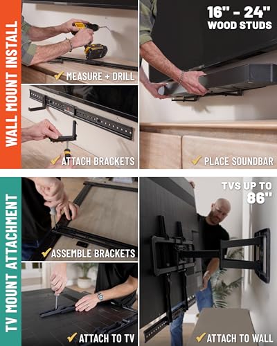 ECHOGEAR XL Soundbar Mount for Speakers up to 20lbs – Attaches to TVs up to 86” or Wood Studs 16-24”– Universal Design & 2.6” Extension for Dolby Atmos – Easy DIY Install w/ Included Hardware