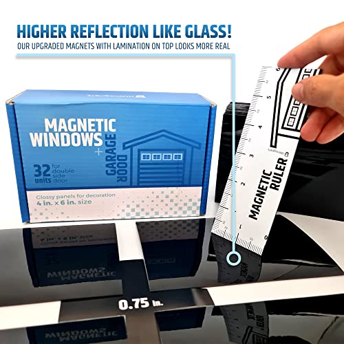 Strong & Glossy Magnetic Garage Door Windows - Looks Like Real Window Panels/Faux Panes - Decorative Hardware Kit - Easy to Align & Will Never Fall (Upgraded Magnets) | Fits 2 Car Garage | 32pcs 4"X6 - style: 32pcs Magnetic Windows