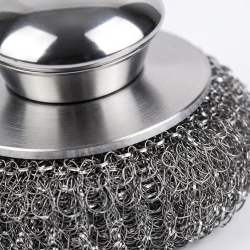 Steel Wool Scrubber, 8-Pack Stainless Steel Scrubber Pads with Handle - The Ultimate Scouring Solution for Rust, Stubborn Messes on Cookware, Grill, Oven & Kitchen Sinks - size: 2 Handle+6 Pads