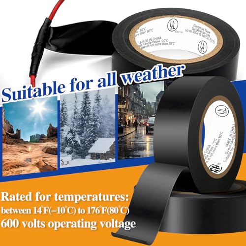 COLOGO 12 Pack Black Electrical Tape Waterproof, 3/4 in x 66ft, Industrial Grade UL/CSA Listed High Temp Electrical Tape Electric Super Vinyl