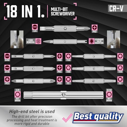 Amartisan 18-in-1 Multi-bit Screwdriver Set - color: Pink, size: 18-in-1 Multi-bit Screwdriver Set