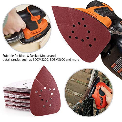 50PCS 180 Grit Sanding Pads for Black and Decker Mouse Sanders, Hook and Loop Sandpaper Sheets - 12 Holes Detail Palm Sander Sand Paper - size: 180 Grit