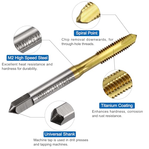uxcell Metric Tap & Drill Bit Set, 2pcs M6 x 1 Spiral Point Thread Taps and 2pcs 5mm Twist Drill Bits, Titanium Coated HSS6542 Screw Tapping Threading Tools - size: M6 x 1 + 5mm