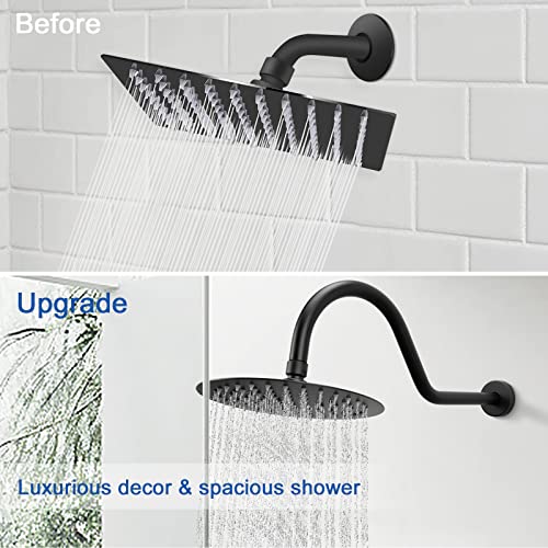 NearMoon Shower Extension Arm with Flange - S Shaped High Arc Gooseneck Long Shower Extender Pipe, Perfect for Rainfall Shower Head - Bathroom Accessory,16 Inch (Matte Black) - color: Matte Black