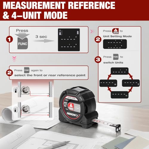 Arrow 2-in-1 Laser Tape Measure, 215Ft/65m Laser Distance Measuring Tool