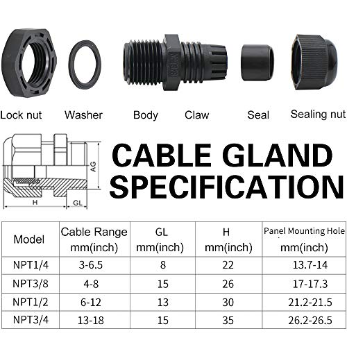 MAKERELE 38pcs NPT Cable Glands Kit Waterproof Strain Relief Connector - color: Black, size: 38pcs KIT BOX