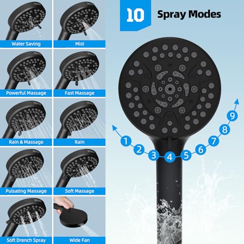 Hibbent All Metal cUPC Certified High Pressure Rainfall 8'' Shower Head - color: Matte Black, style: Square 8''