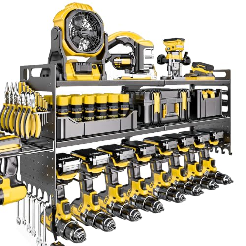 33" W Power Tool Organizer Wall Mount, 3-Layer,10 Drill Holders - color: Black, size: 10 Drills Holder-3 Layers