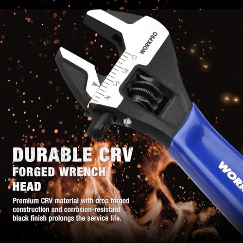 WORKPRO 4-Inch Mini Adjustable Wrench, Wide Jaw Cr-V steel Wrench - color: Blue, size: 4-Inch
