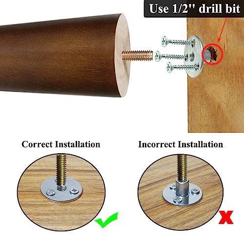 Furniture Legs Wood Sofa Legs Walnut Color Couch Replacement Legs for Cabinet Vanity Couch Chair Dresser Pack of 4 (6 inch) - size: 6 inch Brown