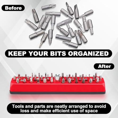 8 Pcs Magnetic Drill Bit Holder Hex Bit Organizer for 1/4 Inch Screwdriver Bits Storage, 37 Holes Bits Tool Organizer with Magnetic Base, Red, Blue, Orange and Green (Tools Not Included)