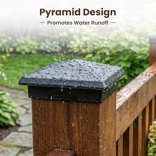 3.5x5.5 Aluminum Pyramid Post Cap for 3.5x5.5 Rectangular Wood Posts — Heavy-Duty Cast, Rounded Safety Corners, Stainless Screws, Powder-Coated Black Deck & Fence Cap - size: 3.5" x 5.5"