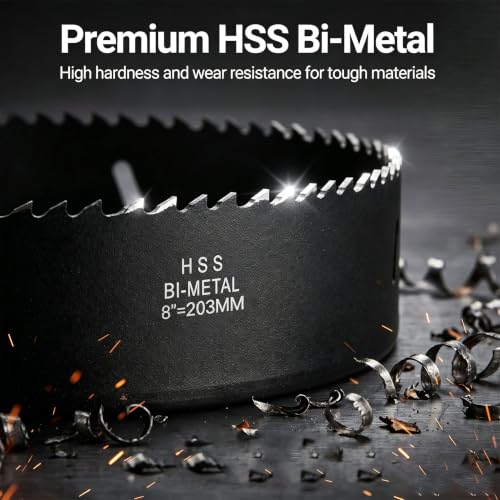 Hole Saw 8-inch Metal Hole Saw Kit Set Bi-Metal Hole Cutter Drill Bit - color: black, size: 8" (203mm)