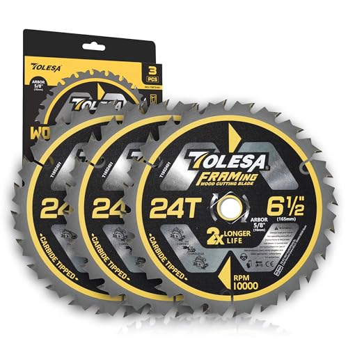 TOLESA 6 1/2 Circular Saw Blades, 24T for Wood and Plywood, 3-Pack - size: 6-1/2'', style: 24T
