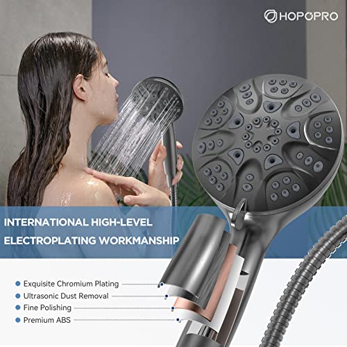 6-Mode High Pressure Handheld Shower Head Set, Consumer Reports Recommended HOPOPRO High Flow Hand Held Showerhead with 59 Inch Hose Bracket Teflon Tape Rubber Washers - color: Gray, style: 6 Modes
