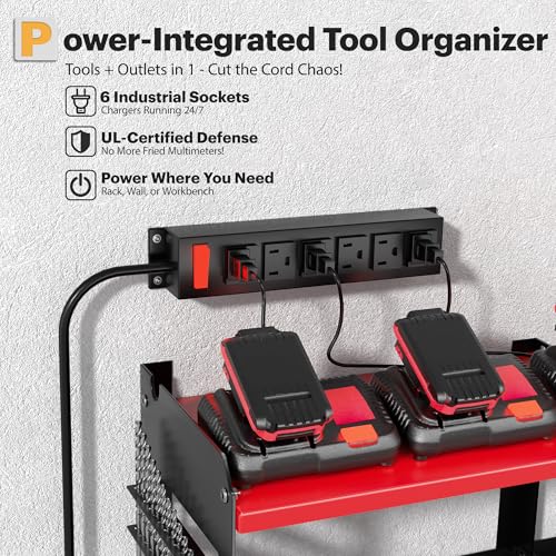 Spampur Power Tool Organizer Wall Mount with Charging Station - color: Red, size: 8 Slots