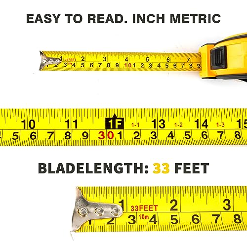 Measuring Tape Retractable, Steel Measuring Tape Measure 33 ft, 33-Foot Basics Self-Locking Measurement Self Lock Auto Tape Rule Imperial/Metric Tape Measure for Body Measurements - color: 1 Pack, size: 10.1 m