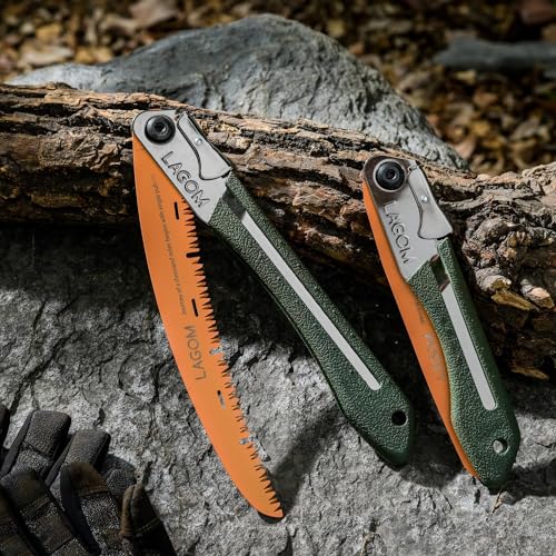 LAGOM Folding Camp Saws for Cutting Branches – 2 Pack (11.4" & 8.2") | SK5 Steel Blades, Ergonomic Handle, Secure Lock | Foldable Tool for Camping, Gardening, Survival, Kayaking, Outdoors - style: Combo 11.4" & 8.2"