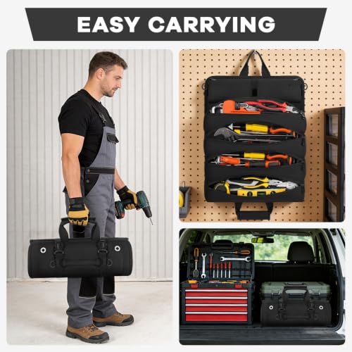 ANILD 15.5 Inch Large Long Tool Bag Roll Up, Roll Up Tool Bag Organizer - color: Black, size: Large