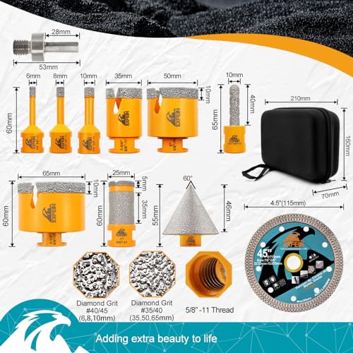 Diamond Tile Hole Saw Kit 12pcs - Tile Drill Bits 1/4" to 2-1/2" - size: Set 1