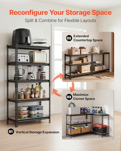 VEVOR Storage Shelves, 5-Tier Adjustable, 2000 lbs Capacity, Heavy Duty Garage Storage Shelving Unit, Metal Utility Rack Shelf, for Kitchen Pantry Basement Bathroom, 32.36" W x 16.34" D x 62.76" H - size: 16.34" D x 32.36" W x 62.76" H