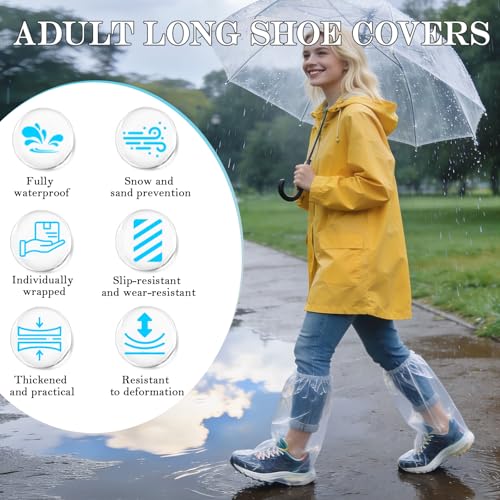 20 Pcs Individually Packaged Extended Length Rain Shoe Covers for Adults, Disposable Portable Plastic Shoe Covers for Rain, Perfect for Adults, Mud, and Theme Parks (Adults, L 20Pcs) - size: Adults L 20Pcs
