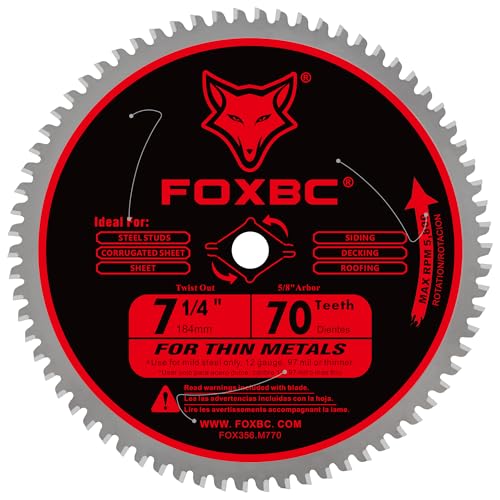 FOXBC 7-1/4 inch Circular Saw Blade Metal and Stainless Steel Cutting 70 Teeth